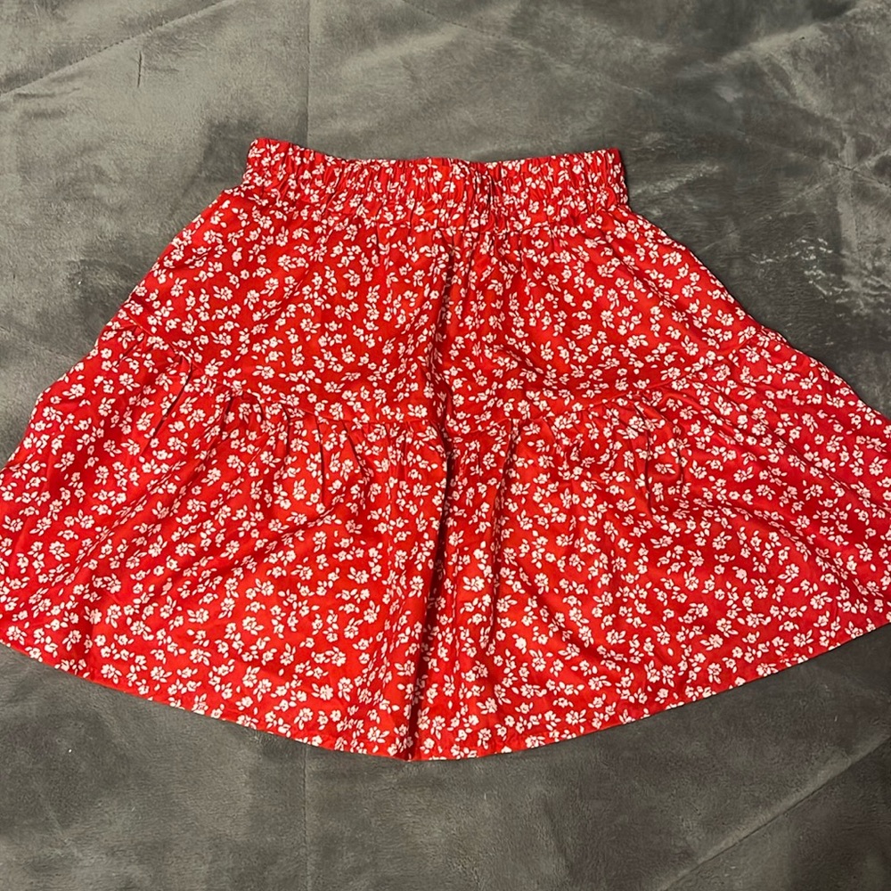 Red and white floral skirt